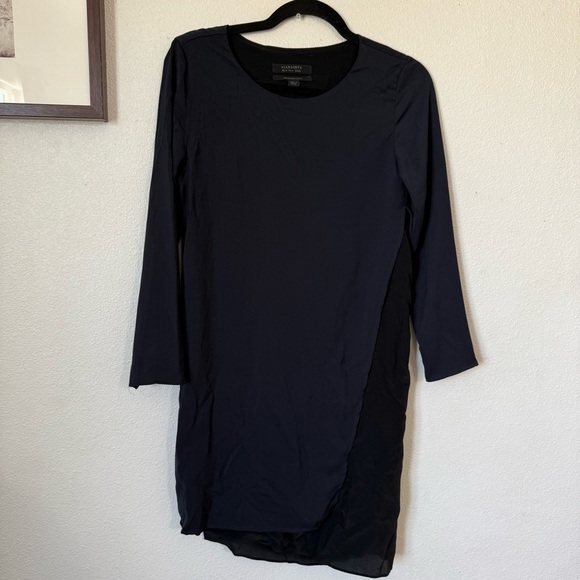 Allsaints Navy Blue/Black Roder Japanese Cloth Silk Blend Dress Size: 0 - Picture 3 of 11